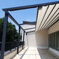 Pergola rétractable murale à commande à distance, en aluminium, avec auvent LED, pare-soleil pour patio, jardin, balcon, terrasse, hôtel