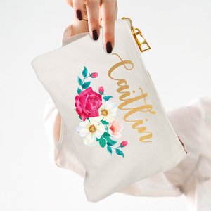 Personalized Cotton Canvas <b>Makeup</b> <b>Case</b> with Rose Embroidery Portable and Zipper Closure Wedding or Birthday Gift - Product Image 6
