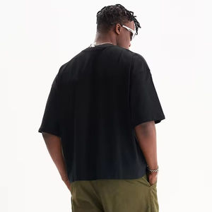 Camiseta corta de gran tamaño con cuello redondo de alta calidad para hombre, ropa informal de algodón pesado personalizada - Product Image 5