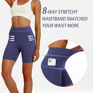 Pantalones cortos de Yoga de secado rápido de cintura alta de marca personalizada para mujeres Patrón sólido para Fitness Pilates-Servicio OEM/ODM disponible - Product Image 3