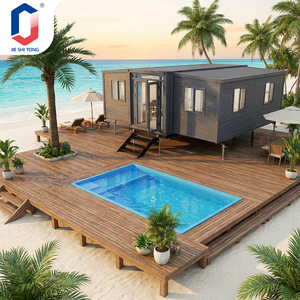 Piscine extérieure moderne avec terrasse surélevée pour maison-conteneur en bord de mer, station balnéaire et villa de vacances - Product Image 6