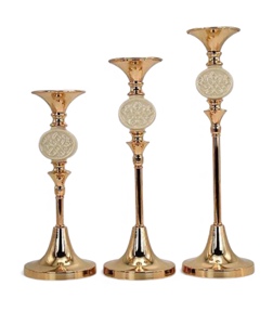 Juego de Portavelas de Metal Chapado en Oro Antiguo de Lujo, Centro de Mesa Decorativo con Bola de Cristal, Decoración Elegante para Mesa del Hogar (Juego de 3 Tamaños) - Product Image 1