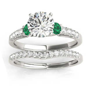 18K White Gold Fine <b>Jewelry</b> <b>Set</b> Diamond & <b>Emerald</b> Three Stone Bridal Ring 0.55ct - Product Image 2
