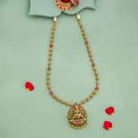 Kalung Haaram Panjang Desain Bunga Batu Ruby-Hijau Lapis Emas Antik 187116 untuk Wanita, Koleksi Budaya Religius