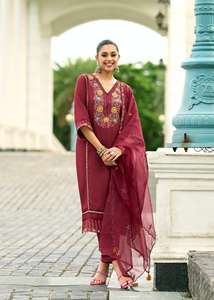 Latest Light Weight Pure Mul Chanderi kodi <b>kurti</b> with hand embroidery work perfect for all events - Product Image 2