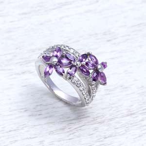 Belle bague de mariage en argent sterling massif améthyste coupe marquise naturelle 925 en gros de l'usine de bijoux indiens - Product Image 1