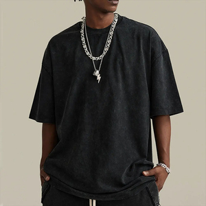 T-shirts décontractés vintage surdimensionnés en coton 100 % pur de haute qualité pour hommes, coupe épaules tombantes, tricoté épais, du fabricant - Product Image 1