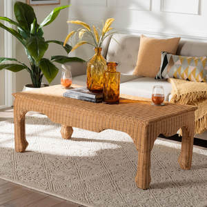 Ming Style Rectangular <b>Rattan</b> Coffee <b>Table</b> Boho Chic Accent <b>Table</b> for Living Family or Sunroom Wabi-Sabi European Design - Product Image 4