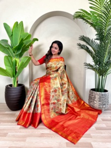 Indien Bollywood traditionnel exclusif Kanchipuram soie Saree élégant mariée fête de mariage porter doré Jari travail ethnique Blouse - Product Image 3