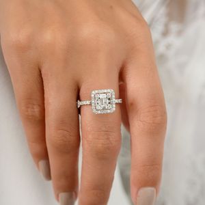 Authentique bague de fiançailles en or blanc véritable 14 carats pour femmes grappe de diamants exquise pour les mariages 100% vraies fêtes en diamant fin - Product Image 2