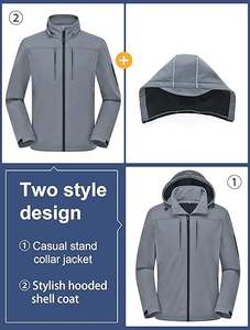 Deportes al aire libre Transpirable Hombres Forro polar Softshell Chaqueta Invierno Abrigo repelente al agua con capucha extraíble Chaqueta para hombre - Product Image 4