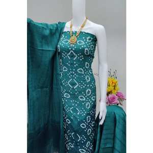 Vestido de Mujer con Diseño Bandhani en Satén Azul, Ecológico, Transpirable, Lavable, Antiarrugas, Bordado, Formal, Hasta la Rodilla, Natural - Product Image 1