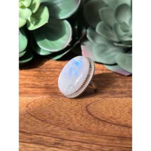 Reda Galvan <b>Adjustable</b> Rose Gold Plated Sterling Silver Cluster <b>Ring</b> Moon Stone Bezel Setting Size 6.75 Gift - Product Image 4