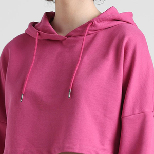 Wholesale High Quality Custom Printed Logo Autumn Knitted Breathable Oversized Crop <b>Top</b> Pullover Hoodie Women 100% Cotton - Product Image 5