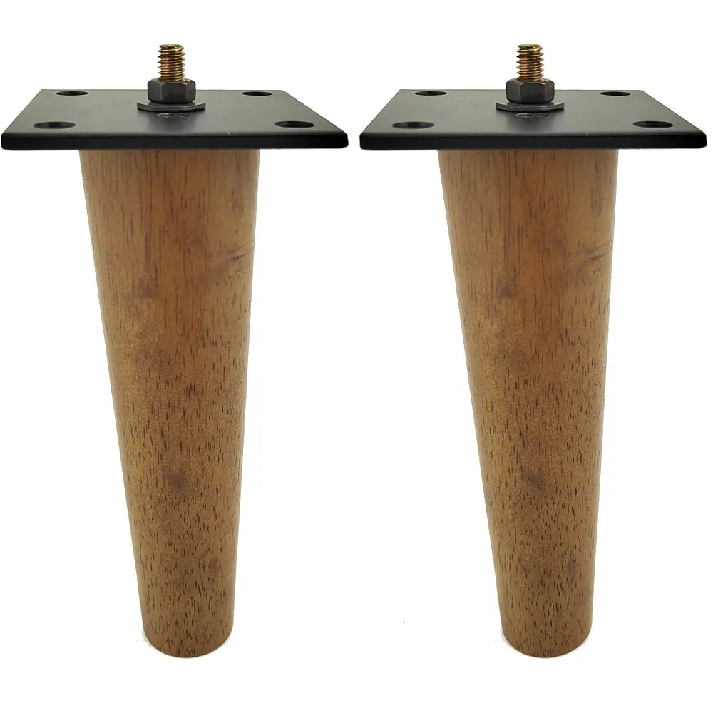 Gambe del divano in legno da 7 pollici con hardware piastra metallica gambe di ricambio in legno di gomma marrone per divano Cabinet Futon Dresser