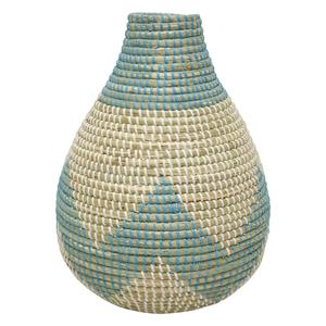 Intage seagrass enrollado azul bohemio hecho a mano, accesorios para el hogar, jarrón nórdico de diseño personalizado - Product Image 1