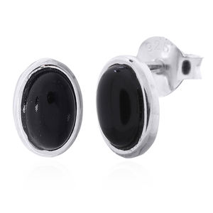 Clous élégants en argent sterling 925 avec agate noire ovale - Product Image 2