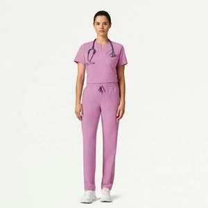Beautiful Design Polyester Spandex Rayon Made Healthcare Nurse Uniform Sets <b>Low</b> MOQ Medical Staff Scrub Sets Flexible <b>Top</b> & Pant - Product Image 2