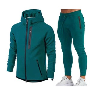 Ensemble deux pièces imprimé de logo personnalisé survêtements pour hommes vêtements d'entraînement 2 pièces jogging confortable couleur unie fermeture éclair à capuche costumes - Product Image 1