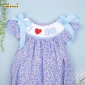 Tôi Yêu Cha tay smocked cô gái Bow bong bóng-bb3042 OEM ODM tay smocked Bong Bóng nhà sản xuất bán buôn trẻ em quần áo ngắn tay áo