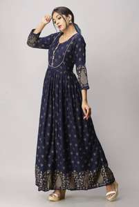 DERNIÈRE CONCEPTEUR LOURD REYON COTON OR IMPRIMÉ ROBE ANARKALI - Product Image 4