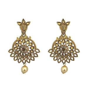 Pendientes colgantes finos Kriaa marrón Kundan chapados en oro modelo 1315901 - Product Image 1