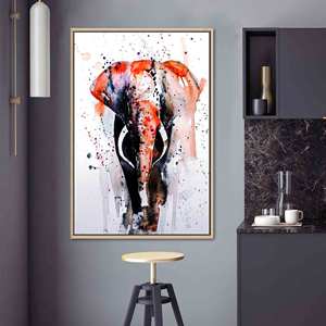 Printed Canvas: Abstract Red Elephant Artwork - Contemporary Safari Decor,Gold <b>Framed</b> - Product Image 1