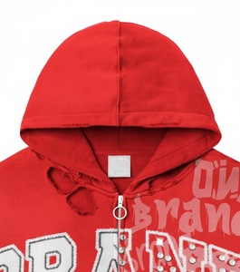 Custom Vintage Embroidered Rhinestone Streetwear Silk Screen Printing Acid Wash <b>Oversized</b> 100%cotton High Quality Men <b>Hoodies</b> - Product Image 3