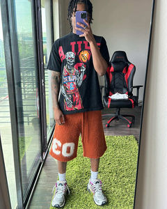 Ropa informal personalizada sólida ecológica 100% pantalones cortos de algodón pantalones de gran tamaño con cordón ropa de calle esponjosa Fuzzy Kinit hombres - Product Image 3