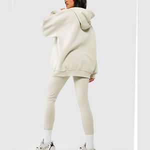 Conjuntos personalizados de dos piezas para mujer, sudadera de gran tamaño de lana de manga larga, Sudadera con cuello redondo y pantalón para correr - Product Image 3