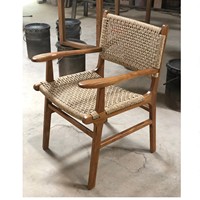 Chaise de salle à manger scandinave en teck et corde, fauteuil d'extérieur minimaliste écologique, fauteuil à bras pour la maison, le bureau, l'école, le parc, mobilier artisanal