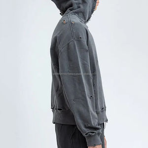 <b>Acid</b> Wash Hoodies Oversized Heavyweight 100% Cotton Vintage Streetwear Men Custom <b>Drop</b> Shoulder Distressed Print Hoodies - Product Image 4