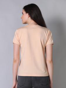 Camiseta básica de media manga con cuello redondo estirable de primera calidad para mujer-Peach Canvas ODM Summer Supply - Product Image 6