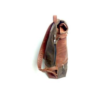 Vintage <b>Large</b> Capacity Rolling Top <b>Rucksack</b> Durable Genuine Leather Backpack with Anti-Theft Feature LRTB-0059 for Outdoor Use - Product Image 4