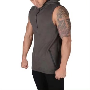 Otoño nueva moda sin mangas gimnasio chaleco 100% algodón Sudadera con capucha transpirable Casual entrenamiento deporte Activewear para hombres - Product Image 3