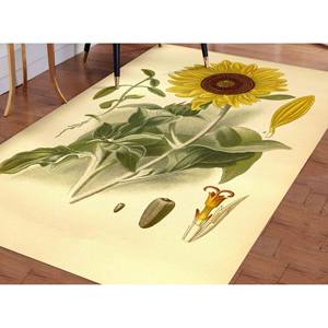 Alfombra Vintage con Diseño Botánico de Girasoles: Alfombra con Acentos Florales, Alfombra Estampada, Alfombra de Chenilla - Product Image 3