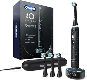 Oral-B iO Series 10 Rechargeable Electric Toothbrush, Cosmic Black with 4 Brush Heads, Travel Case and iO Sense Charger-