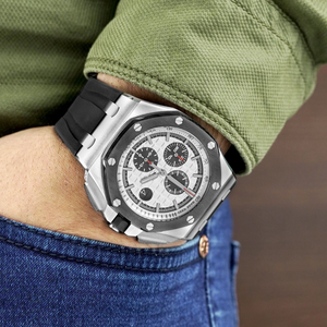 Reloj de Pulsera de Lujo para Hombre, Estilo Cronógrafo, Caja Plateada, Correa Negra, Multifunción, Luminoso, Resistente al Agua, OEM ODM - Product Image 3