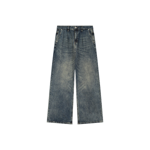 Jeans de Mezclilla Lavados a la Piedra de Cintura Alta para Hombre, Corte Holgado, Estilo Urbano con Bordado, Tallas Grandes Disponibles - Product Image 1