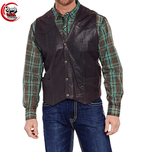 Chaleco de cuero vaquero transpirable con cuello en V personalizado para hombre, ropa de abrigo de invierno con decoración de botones, Chaleco de cuero hecho a medida para hombre - Product Image 5