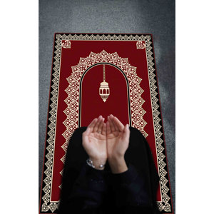 Red Muslim Prayer <b>Rug</b>: 3D Printed Islamic Worship <b>Rug</b>,Nonwoven <b>Thin</b> <b>Rug</b> - Product Image 3