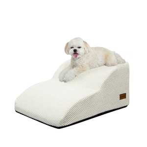 [AllmioPet] Beige Cloud Fabric 2 <b>Step</b> Pet Stair <b>Dog</b> Cat <b>Steps</b> for Furniture Access and Joint Protection - Product Image 1