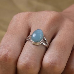 Bague Cabochon Aqua Onyx en argent sterling 925 massif pour filles pierre précieuse en forme de poire classique pour anniversaire-Fourniture de bijoux en vrac - Product Image 3