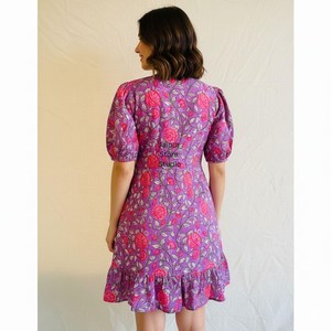 V-Neck Floral <b>Print</b> A-Line Dress With Puff Sleeves <b>Mini</b> Casual Summer Dress For Women - Product Image 2