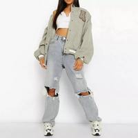 Chaqueta Varsity de Invierno con Diseño de Letras a la Moda, Personalizada, Deportiva, Transpirable, Bordada, para Mujer, Talla Grande