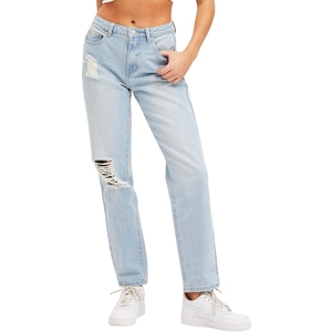 Jeans Boyfriend pour Femmes, Coupe Classique, Style Simple, Taille Moyenne, Casual, Porté au Quotidien, Respirant, Broderie à Pompons, Mignon - Product Image 1