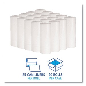 Sacs poubelles ménagers blancs Boardwalk de 16 gallons, doublures à faible densité de 0,4 mil, 24 pouces X 32 pouces Rouleau perforé 25 sacs/rouleau 20 - Product Image 4