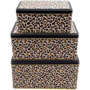 Ensemble de boîtes de rangement rectangulaires en métal-260x170x125mm-245x145x100mm- 193x117x88mm (lot de 3) Motif léopard doré Leo - Product Image 1