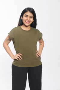 Elegante Waffle Knit Cap Sleeve Mujeres Top Ligero Cuello redondo Tela texturizada Ajuste relajado Casual Daily Office Wear Blusa - Product Image 5