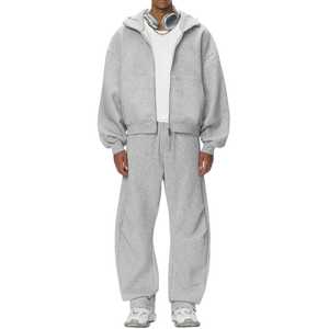 High Quality Heavyweight 340gsm <b>Oversized</b> Drawstring Hooded Casual Hoodies <b>Joggers</b> Sets Unisex Tracksuit Cotton Sweatsuit Baggy - Product Image 1